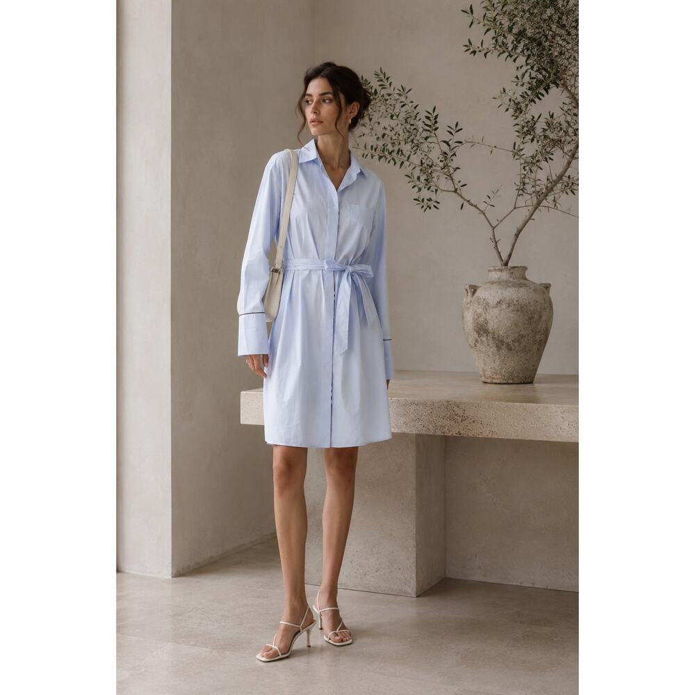Burberry Pale Blue Button-Front Tie-Waist Shirt Dress 6 - Picture 11 of 11